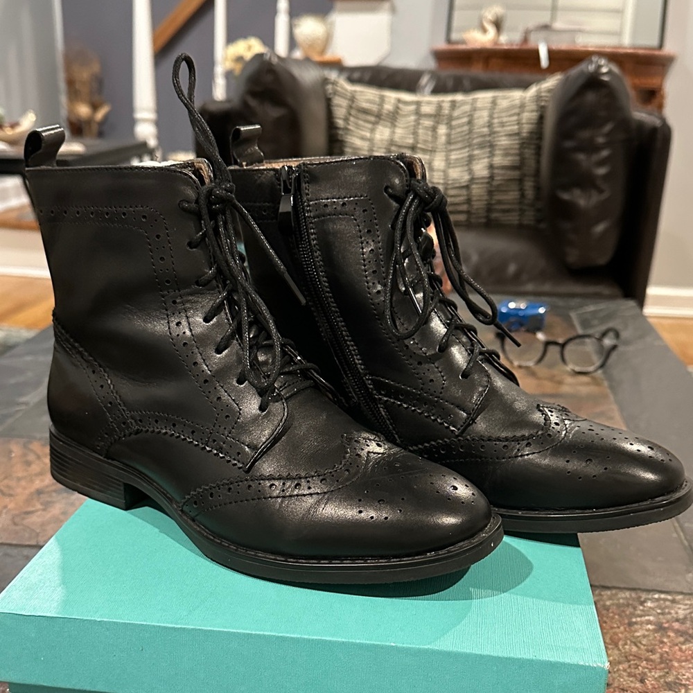 Beau Black Lace-Up Leather Boots